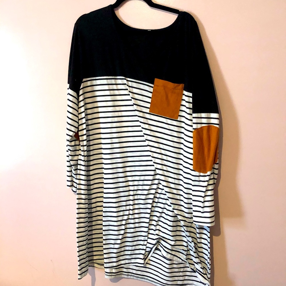 Plus size black and white striped t shirt dress